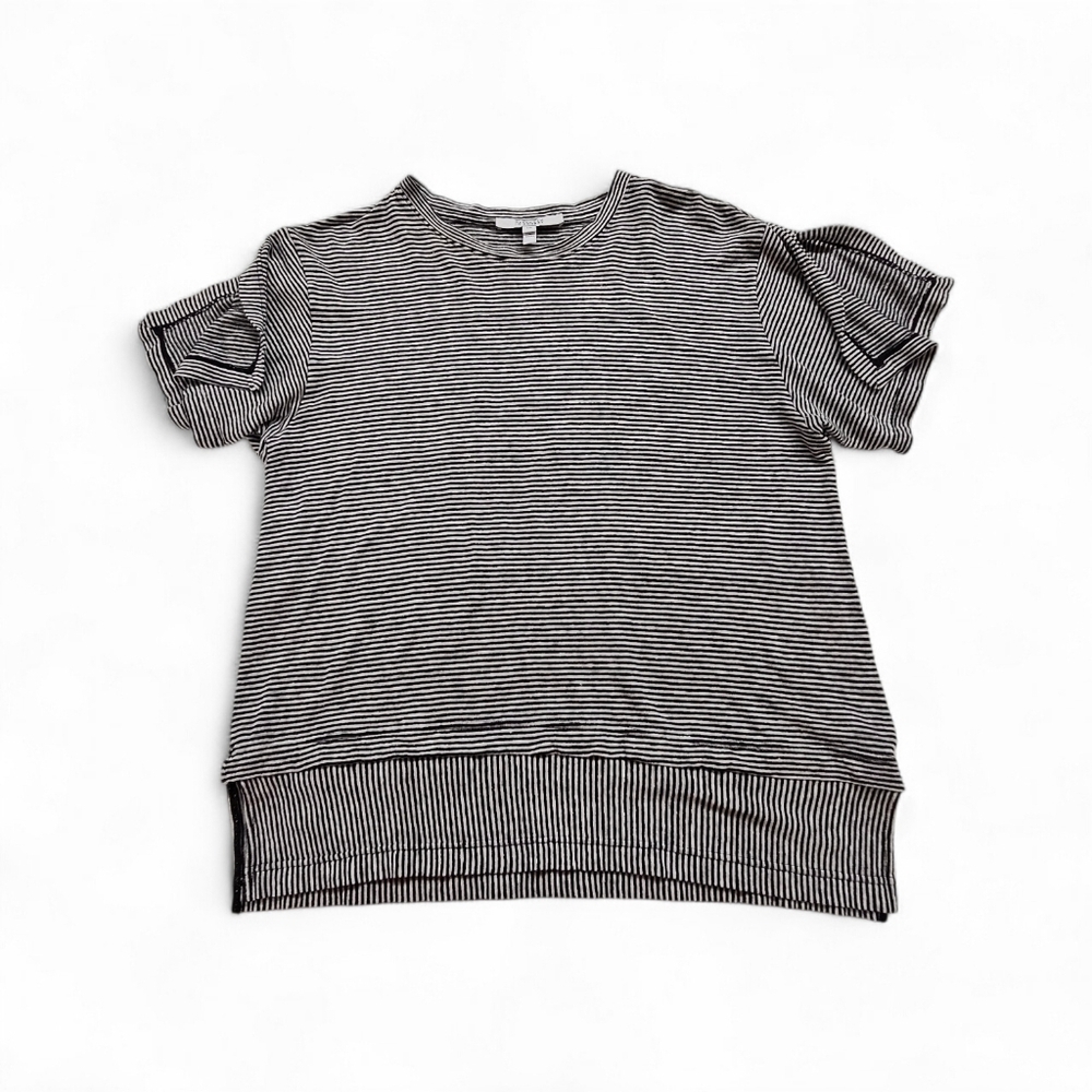 Derek Lam 10 Crosby Black White Stripe Linen Cotton Split Sleeve Top Large